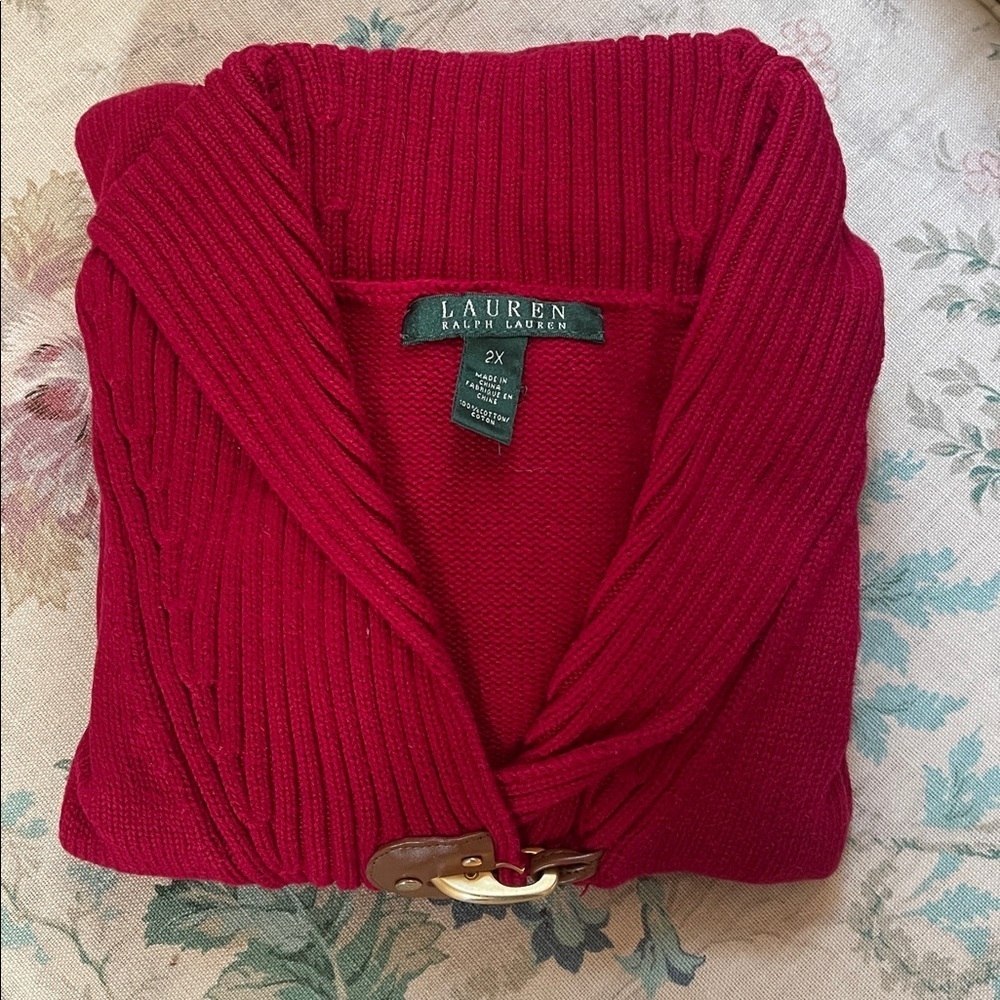 Lauren Ralph Lauren Red Shawl Collar Toggle Sweater Size 2X - Picture 5 of 6